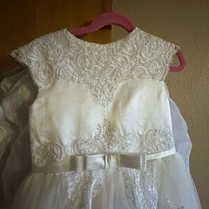 Elegant White Lace Dress with Bow for first communion